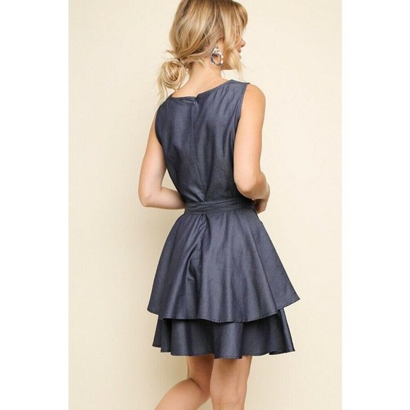 Umgee Dark Denim Dress Sleeveless Scoop Neck Med - Picture 4 of 4